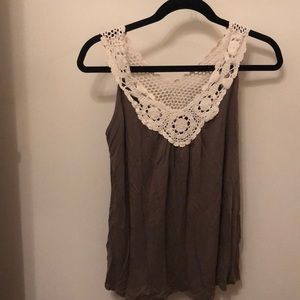 Forever21 Brown tank top with cream lace on neck